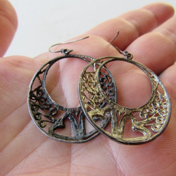 Sterling Silver Filigree Hoop Earrings - Picture 3 of 3
